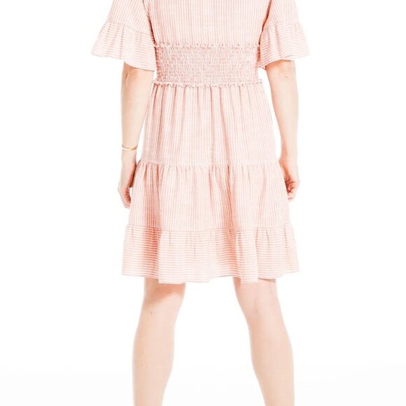 Max Studio Smocked Waist Stripe Tiered Mini Dress Peach Women's XL - Picture 2 of 12